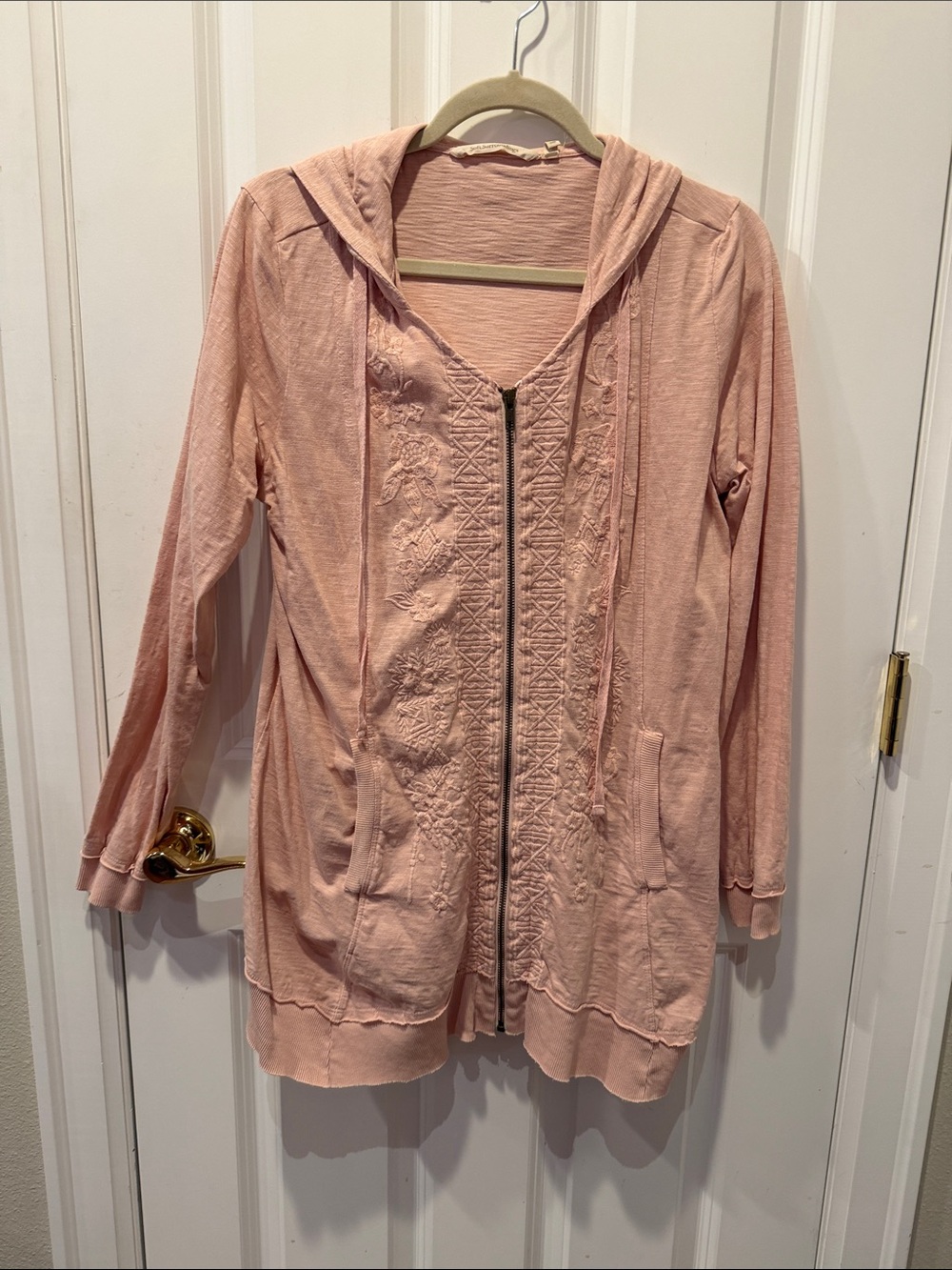 Soft Surroundings Blush Pink Hooded Zip Cardigan